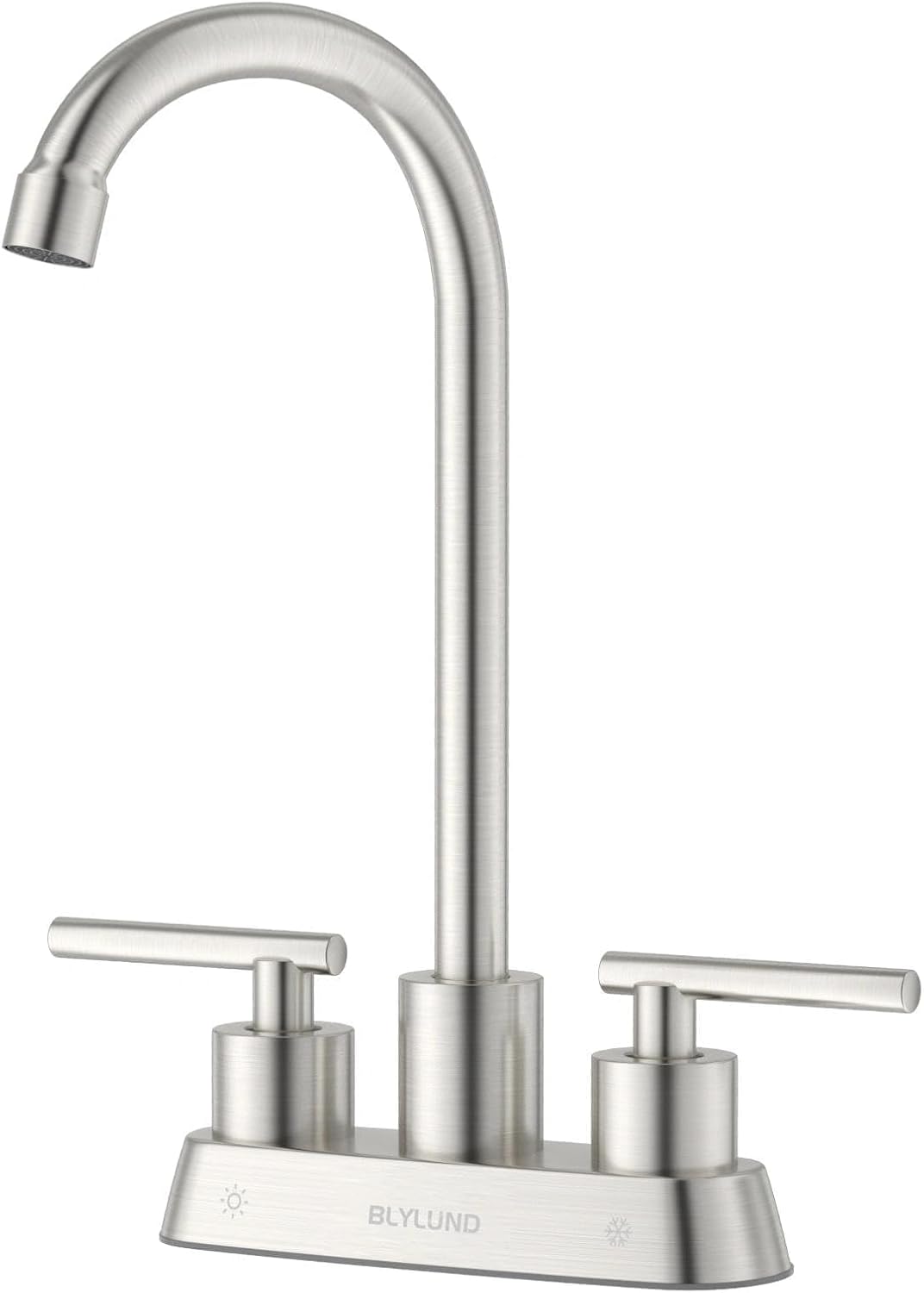 Commercial Bar Sink Faucet 4 Inch Center Deck Mount, Stainless Steel High Arch 2 Hole Utility Sink Faucets with Dual Lever Handles for Laundry Campers (Brushed Nickel)