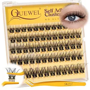 QUEWEL Self Adhesive Lash Clusters Kit, Pre Glued Eyelashes Clusters, 10-16MM Strong Hold Self Adhesive Eyelashes,D Curl Press On Lashes No Glue Needed DIY Lash Extensions Kit at Home(MJ01)