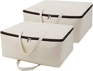 2 Pack Cotton Storage Bags for Duvets, Blankets, Soft Blanket Organizer Bag