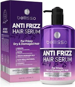 BELLISSO Anti Frizz Hair Serum for Frizzy and Damaged Hair - Humidity Treatment Control - Styling and Smoothing Products for Women and Men - 8.45 Fl Oz