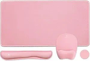 Keyboard Wrist Rest Large Mouse Pad Wrist Support for Computer, 4 in 1 Memory Foam Keyboard Pad Desk Mat Ergonomic Hand Rest Wrist Cushion for Home Office Gaming-Pink