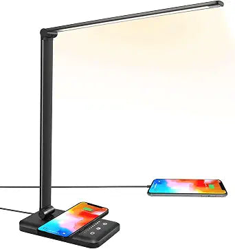 LED Desk Lamp with Wireless Charger, USB Charging Port, Eye Care