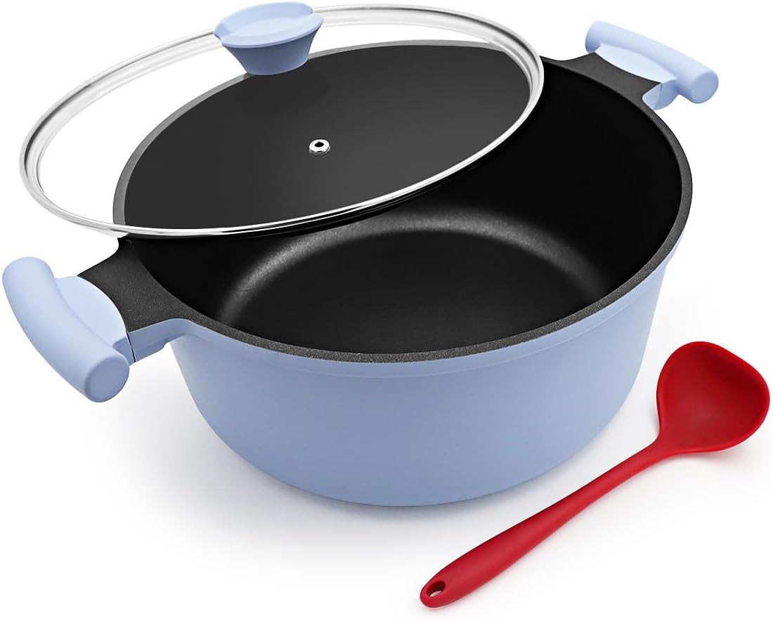 5 Qt Nonstick Stock Pot with Lid, Induction Cooking Pot, Blue