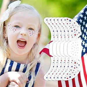 Go Ho Patriotic Red White and Blue Glitter Freckles Face Tattoo,4th of July Freckles Sparkle,4th of July Accessories,Fourth of July Outfit Women for Independence Day 250 Anniversary USA,6 Pcs