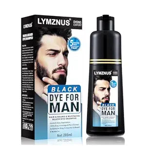 Men's Mustache & Beard Dye for Gray Hair Coverage - Natural Black Color in 5 Minutes, Easy Application Shampoo for Facial Hair 200ml