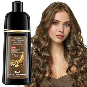 Light Brown Hair Dye Shampoo, 3 In 1 Semi Permanent Hair Color Shampoo for Gray Coverage, Natural Hair Dye for Women & Men, Ammonia & Paraben Free
