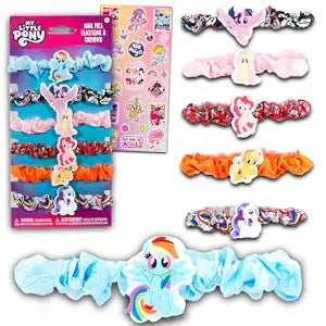 My Little Pony Hair Scrunchies for Girls Set - Bundle with 6 MLP Elastic Hair Accessories Plus Stickers, More | My Little Pony Hair Ties for Girls, Kids