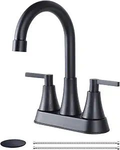 VCCUCINE Matte Black Bathroom Faucet, 4 Inch Centerset 3 Hole Black Bathroom Sink Faucet with Pop-up Drain and 2 Supply Hoses, Stainless Steel 2-Handle Faucet for Sink Vanity