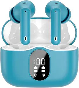 Wireless Earbuds, Bluetooth 5.4 Headphones Bass Stereo/ENC Mic, Ice Blue