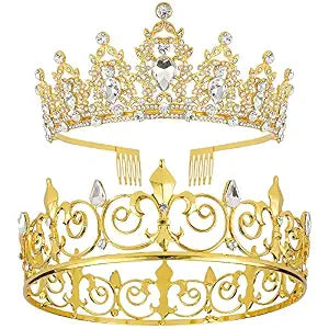 AOPRIE King & Queen Artemis Tiara and Crown for Women Men Crystal Hair Accessories for Wedding Prom Bridal Birthday Party Halloween Costume Christmas Gifts Gold Princess Tiara for Girls Boys