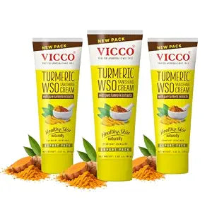 Vicco Turmeric WSO Vanishing Cream, 70 Year Legacy of Ayurveda, with Turmeric for Daily Skincare, Lightweight Formula, 100% Natural – 2.82 oz (3 Pack)