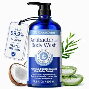 Roycederm Antibacterial & Antifungal Body Wash (16.9 fl oz) - Antibacterial Soap for Odor, Back Acne, Jock Itch, Athlete���s Foot & Eczema - Kills 99.9% of Germs & Bacteria - Non-Drying Daily Cleanse