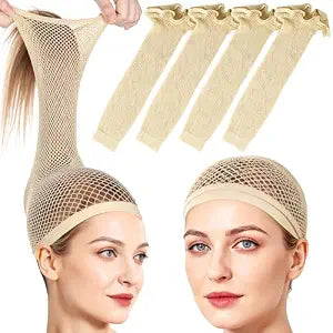 Fandamei 4PCS Wig Cap, 30cm Large Open-End Mesh Wig Caps for Long Hair, Breathable Nylon Mesh Wig Cap for Women, Nude Hair Net for Halloween Festival Cosplay, Storing Caps for Wigs