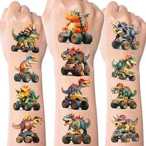 Aresvns 117 PCS Monster Truck Dinosaur Pre-Cut Temporary Tattoos for Kids