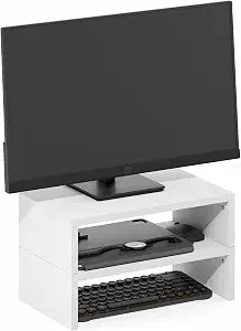 Furinno CLASSIC Monitor Stand Riser Set of 2, 15.7" Wide Dual Monitor Riser, Stackable Separable Laptop Stand for Desk, Desktop Organizers and Accessories, for Office Supplier, White
