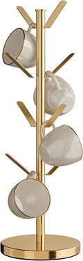 Stainless Steel Mug Holder Tree, Updated Thick Coffee Cup Holder Base, Coffee Cups Stand Mug Holders with 8 Hooks for Countertop Cup Rack Organizer Stand (Gold)
