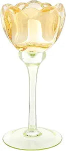 47th & Main Glass Poppy Votive Candle Holder, 3.25" Diameter x 7" Tall, Green/Honey