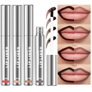 BANGFENG 4Pcs Peel Off Lip Liner Stain - Long-Lasting, Smudge-Proof, Waterproof Nude Matte Lip Tint, Non-Fading Peel Off Lip Color, Effortless Precision & Full Coverage, Vegan & Cruelty-Free