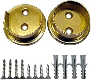 QCAA Extra Heavy Duty Premium Solid Brass Closet Pole Socket Set, 1-1/2 inch, with Stainless Screws, Polish Brass Lacquered, 1 Pair, Made in Taiwan