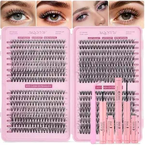Lash Clusters Kit, 640 Pcs Wispy Cluster Eyelash Extensions 9-18mm Individual Lashes 30D+40D Fluffy Natural False Eyelashes, with Tweezers Bond Seal Diy
