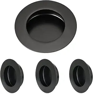 HOMOTEK 4 Pack Round Sliding Closet Door Handles Diameter 2-1/2 in(65mm) Black Flush Pocket Pulls Recessed Bypass Door Handles, Stainless Steel Barn Door Finger Pull Set