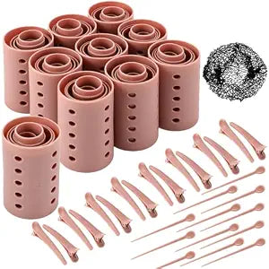 WILLBOND 141 Pcs Plastic Hair Rollers Set with Clips and Pins,Brown
