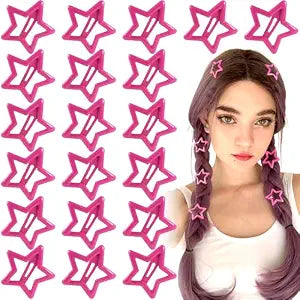 Joez Wonderful 20pcs Star Hair Clips, 1.18in/3cm Metal Snap Hair Clips, Cute Star Clips Hair Barrettes, Non-Slip Fashion Hair Accessories for Women (Dark Pink)