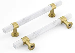 Rergy 10 Pack Cabinet Handles, White Marble & Matte Gold Pulls, 5"