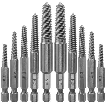 Wolfride 10Pcs Broken Screw Extractor Set, Stripped Screw Remover Drill Bit Kit I 1/4 Inch Hex Shank Easy Out Damaged Bolt Removal Tool