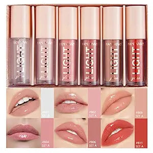 BANGFENG 6PCS Lip Oil Light Lipgloss Set, Moisturizing Hydrating Lip Glow Oil Lip Gloss Kit High Shine Lip Plumping Glass Finish Liquid Lipstick for Women (Set A)