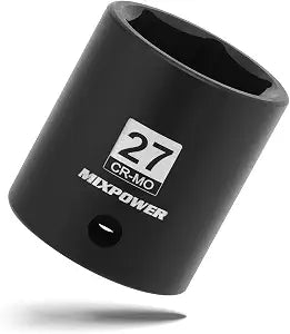 MIXPOWER 1/2" Drive Shallow Impact Socket, CR-MO, 27mm, 6 Point, Radius Corner Design, Axle Nut Impact Grade Socket for Easy Removal