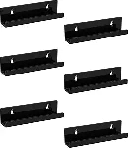 Sooyee 6 Pack 7 Inch Acrylic Invisible Kids Floating Bookshelf for Kids Room,Modern Picture Ledge Display Toy Storage Wall Shelf,Black