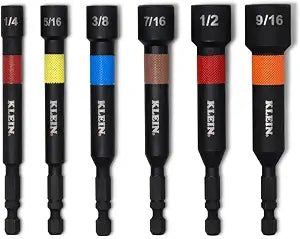 Klein Tools 32946S 4-Inch Power Nut Setters 6-Piece Set, Impact-Rated, Magnetic, Color-Coded, SAE