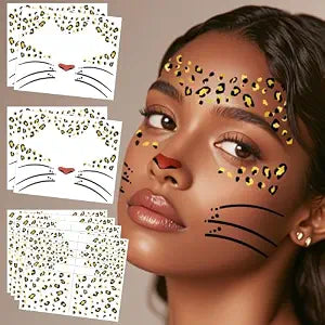 8 Sheets Gold Foil Leopard Temporary Face Tattoos Stickers for Halloween