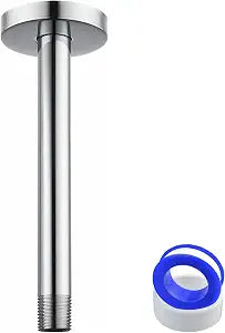 Shower Arm, 10 Inch Shower Pipe with Flange, Ceiling Mount Replacement Rain Shower Head Straight Arm Ceiling-Mounted For Fixed Shower Head & High Pressure Rain, Polished Chrome (Teflon Tape Included)