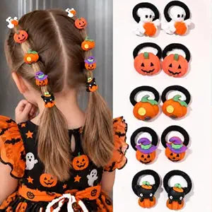 Halloween Hair Ties for Girls 10Pcs Pumpkin Ghost Hair Elastics