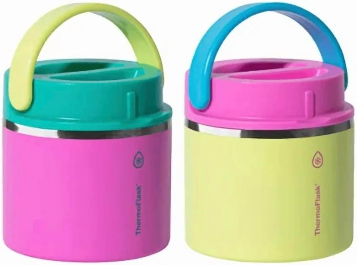 ThermoFlask 20 oz Insulated Food Jar, 2-Pack, Pink and Blue, Hot 12 Hours Cold 24 Hours (Pink and Yellow)