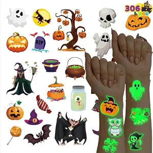 JOYIN 306 PCS Halloween Glowing Tattoos for Kids, Temporary Tattoo for Halloween Party Favors Supplies, Fake Glow Stickers for Trick or Treat, Children Students Game Prizes Gifs, Goodie Bags Stuffers