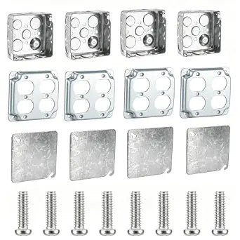 12 Pcs Square Electrical Box with Cover, 4"4" Heavy-Duty Metal Electrical Box, Metal Receptacle Electrical Boxes Cover for DIY Repair, Batch Construction, Line Upgrades, and Whole-House Wiring