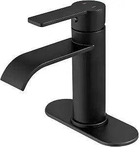 VOTON Black Bathroom Faucets, Single Handle Bathroom Sink Faucet Modern Waterfall Bathroom Faucet 1 or 3 Holes with Deck Plate, Rv Camper Farmhouse Bathroom Utility Remodel Mixer Tap Washbasin Faucet
