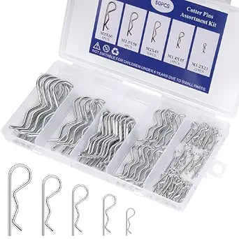 50PCS Cotter Pins Assortment Kit R Clips Hitch Pin