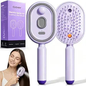 Electric Spray Air Cushion Massage Comb, 2026 Upgrade Electric Steam Hair Brush with Misting Detangling for Dry Frizzy Hair, Self-Cleaning Gloss Enhancing Care Brush for Women (Purple)