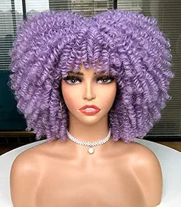 Curly Wig with Bangs for Black Women Short Kinky Curly Afro Wig