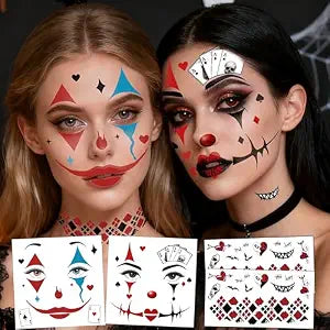 4ï¿½ï¿½ Clown Face Tattoo, Halloween Temporary Tattoos Clown Makeup Joker Tattoos,Halloween Face Tattoos Joker tattoo Temporary for Horror Party Decor Role Playing (4Pcs clown face tat