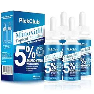 5% Minoxidil with Biotin for Men and Women, Hair and Beard Regrowth Serum, Gentle, Fast-Absorbing, with Dropper, 4-Pack (8.12 fl oz)