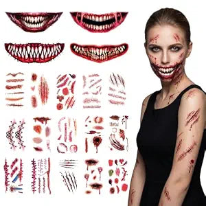 130 PCS Zombie SFX Temporary Tattoos Kit with 4 Large 3D Fake Mouth Scars ï¿½ï¿½ï¿½ï¿½ï¿½ï¿½ï¿½ï¿½ï¿½ Waterproof Realistic Wound & Bloodstain Stickers for Cosplay, Hor