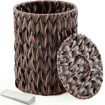 Ctosree 1.3 Gal Boho Woven Trash Can with Lid, Dark Brown