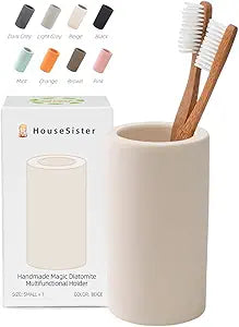 Fast-Drying Diatomite Toothbrush Holder - Bathroom Countertop Organizer Stand for Toothpaste, Makeup Brushes, Razors & Accessories (Beige)