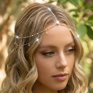 Catery Gold Head Chain Jewelry Rhinetsone Egyptian Headpiece Wedding Hair Accessories for Women (Gold)