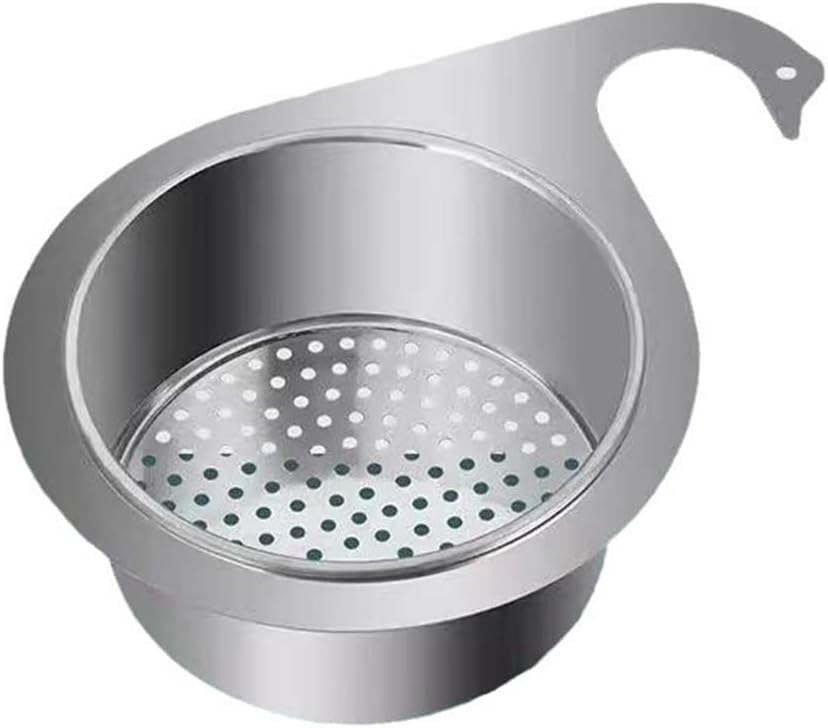 2-Piece Stainless Steel Kitchen Sink Strainer Basket, for SWAN Shape Drain Shelf with Suction Cup Hooks for Corner Organization and Filtering, Silver(Big for for SWAN)